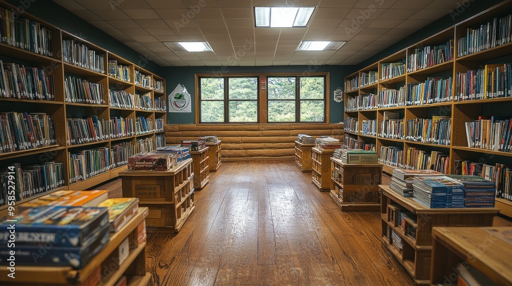 Bookshelf lined library with wooden floors Bookshelf lined library with wooden floors