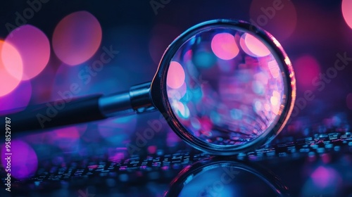 A vibrant close-up of a magnifying glass highlighting colorful bokeh lights, symbolizing exploration and curiosity.