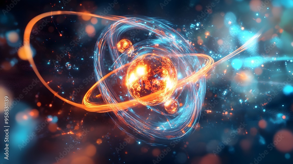 54. Digital illustration of a vibrant mineral atom with swirling, luminous molecular structures