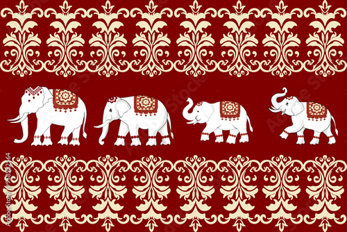 Thai pattern, elephants, seamless pattern,Geometric, Navajo, traditional ethnic, fabric pattern for textiles, rugs, wallpaper, clothing, sarong, batik, wrapping, embroidery, print, background, cover, 