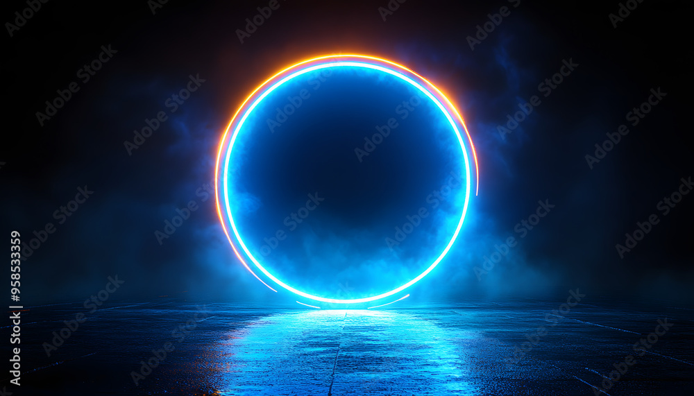 “A Blue Glowing Light Ring on a Black Background with Sparkling Effects, Creating a Modern and Futuristic Visual, Evoking a Sense of Technology and Innovation”
