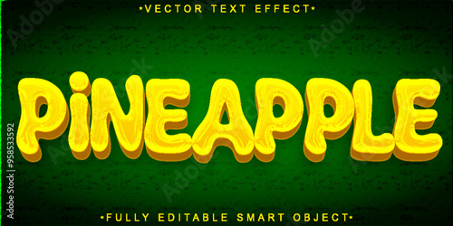 Cartoon Yellow Fruit Pineapple Vector Fully Editable Smart Object Text Effect