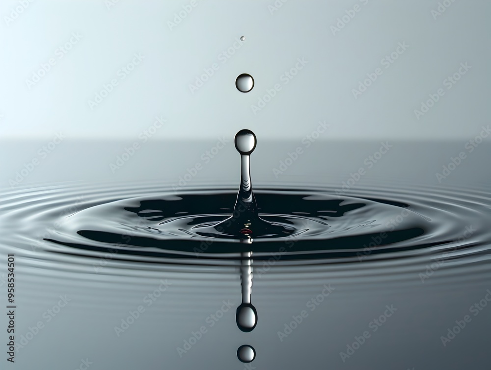 Captivating Water Drop Reflection with Symmetrical Ripples in Minimalistic Setting Captivating Water Drop Reflection with Symmetrical Ripples in Minimalistic Setting