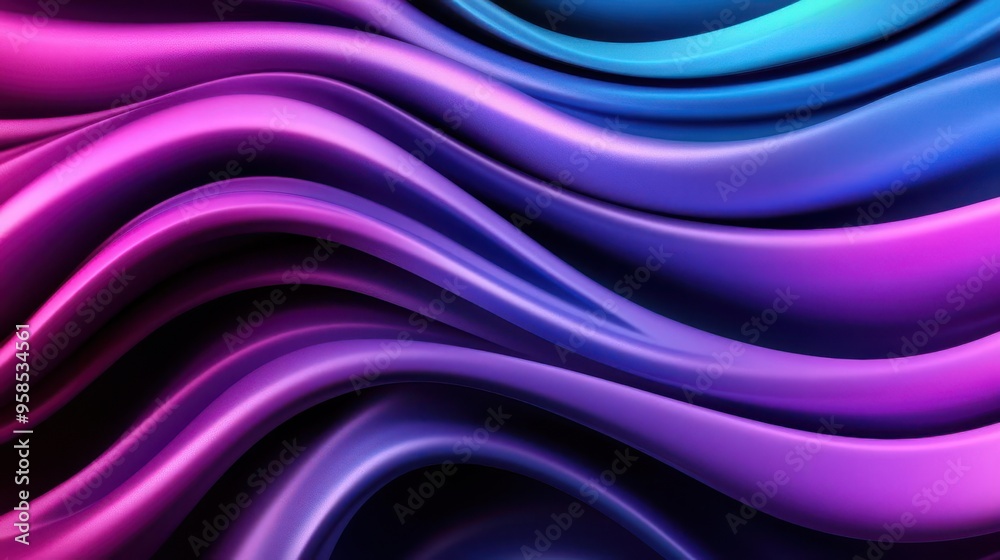 Fototapeta premium Vibrant wave patterns in shades of purple and blue create a dynamic and mesmerizing abstract background.