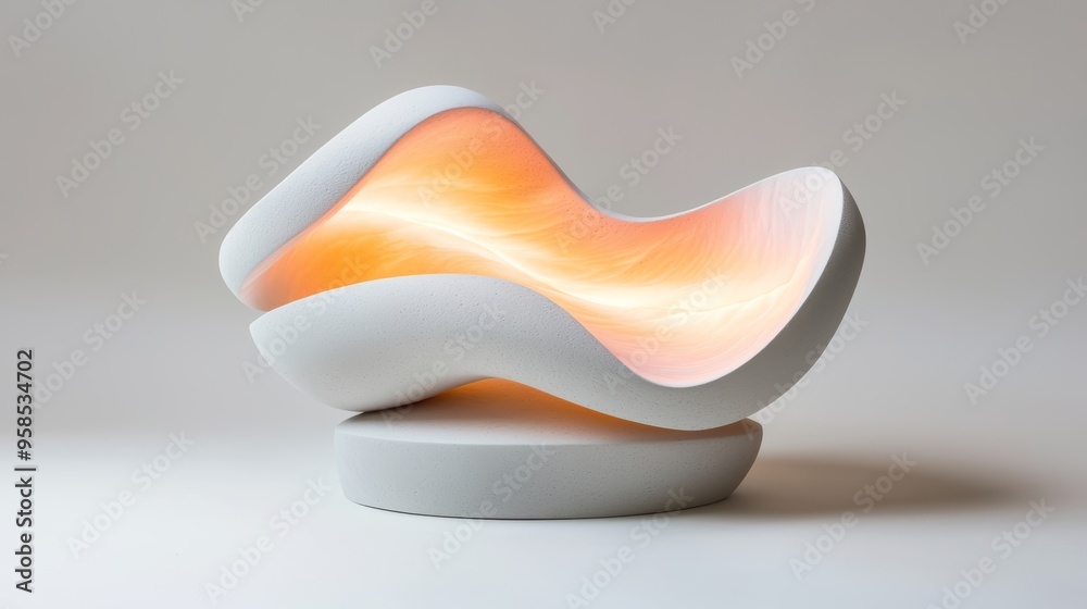 Minimalistic sculpture with smooth curves and sharp edges, with lighting that highlights the contrast in form and texture. Minimalistic sculpture with smooth curves and sharp edges, with lighting that highlights the contrast in form and texture.