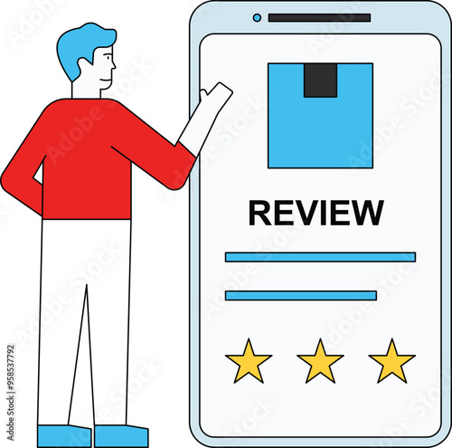 The guy reviews the package online.