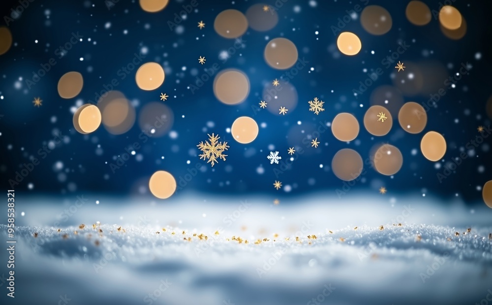 A Serene Winter Wonderland with Twinkling Snowflakes and Bokeh Lights A Serene Winter Wonderland with Twinkling Snowflakes and Bokeh Lights