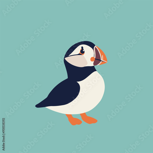 Stylized Puffin on Teal Background