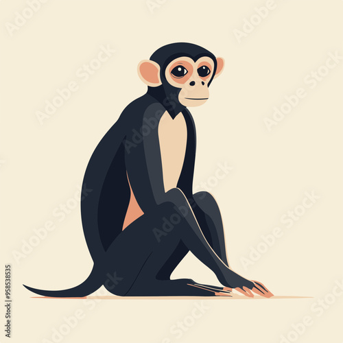 Stylized Cartoon Chimp Sitting and Posing