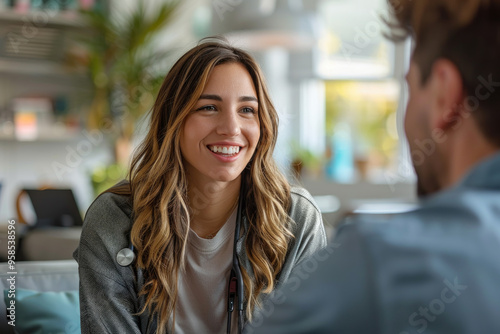 Casual Conversation Between Friends in Cozy Living Room Setting with Modern Decor