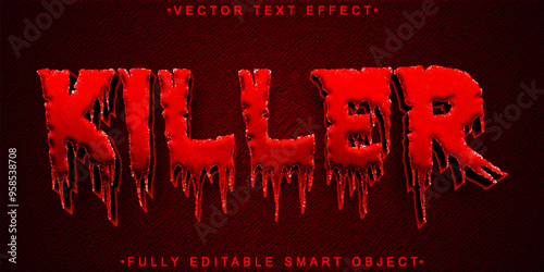 Red Horror Killer Vector Fully Editable Smart Object Text Effect