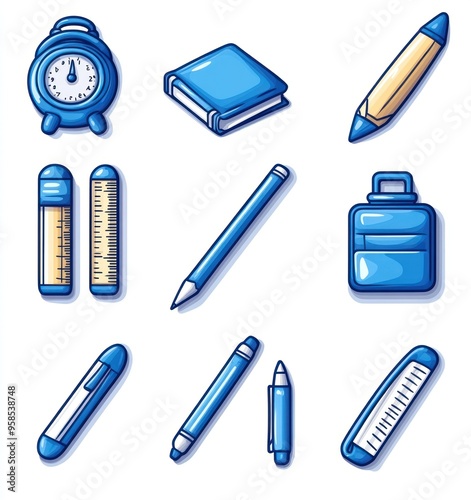 Blue School Supplies Illustration