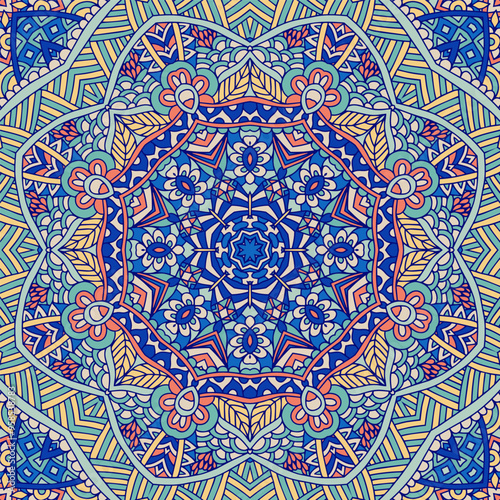 Sacred geometry art seamless colorful pattern mandala art. Abstract mandala repeating background texture.