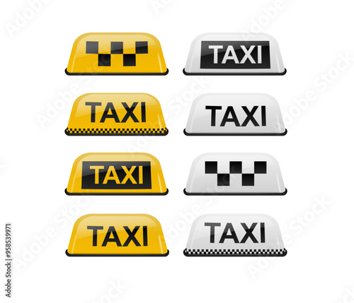 Taxi car roof sign set. Realistic illustration isolated on white. Vector