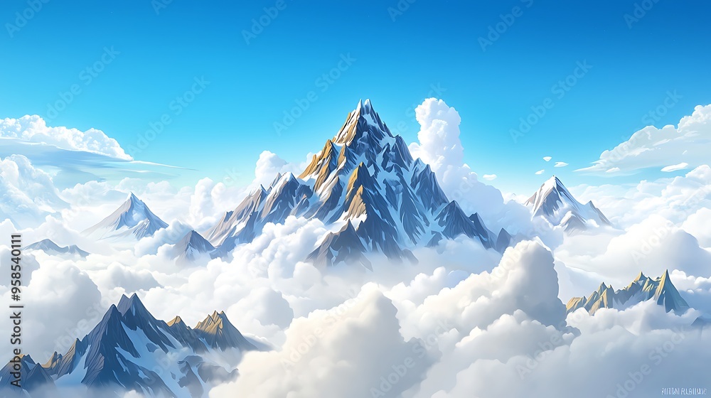 A majestic mountain peak rises above the clouds, offering a view of awe-inspiring natural heights and serene skies. A majestic mountain peak rises above the clouds, offering a view of awe-inspiring natural heights and serene skies.