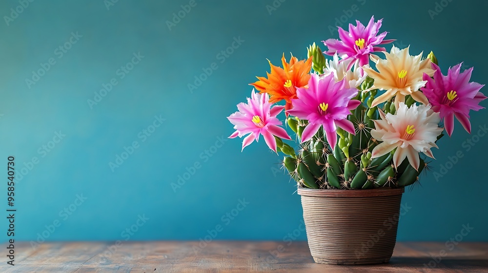 custom made wallpaper toronto digitalVibrant Orchid Cactus Blooming in Bright Indoor Light on Wooden Desk Creating a Cheerful Atmosphere