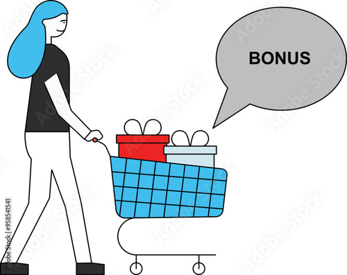 The girl is shopping with a bonus.