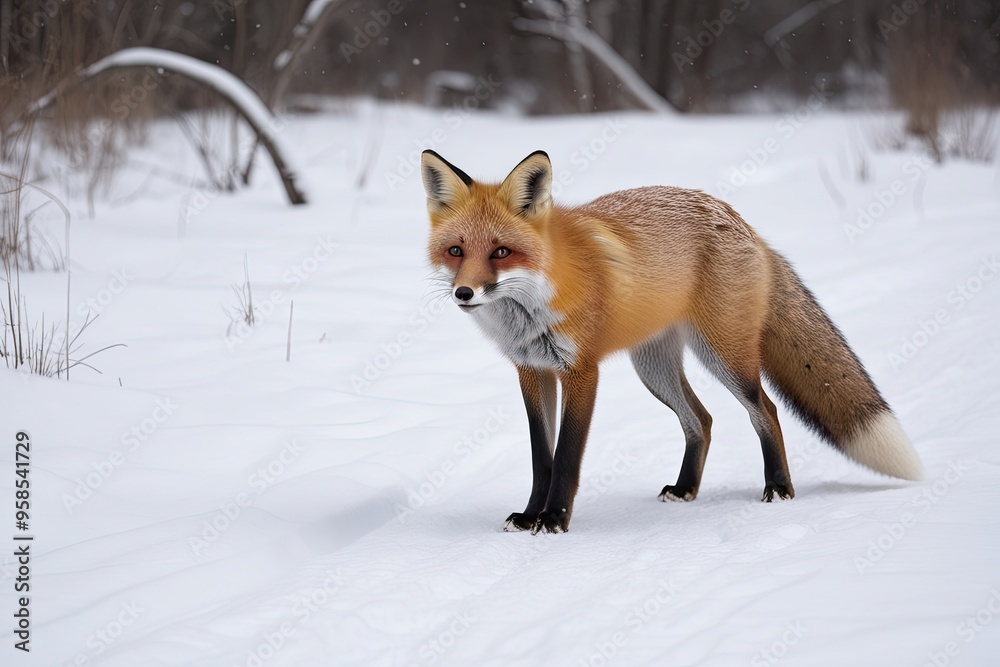 Charming Fox Adventuring in a Winter Wonderland Snowy Landscape Charming Fox Adventuring in a Winter Wonderland Snowy Landscape