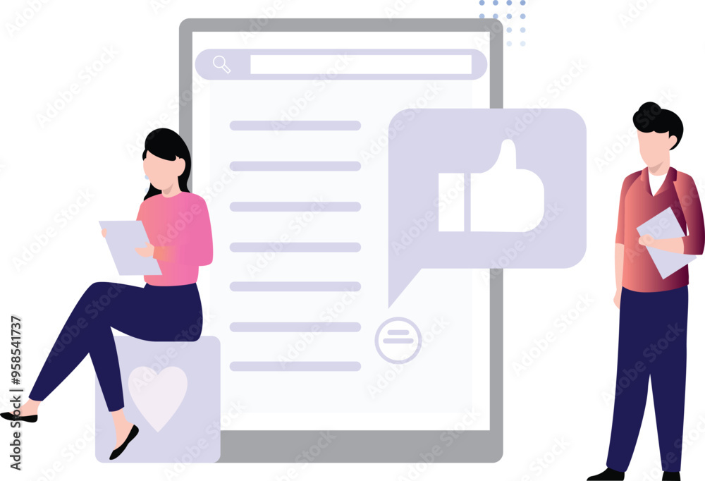 Boy and girl are looking at customer feedback. Boy and girl are looking at customer feedback.