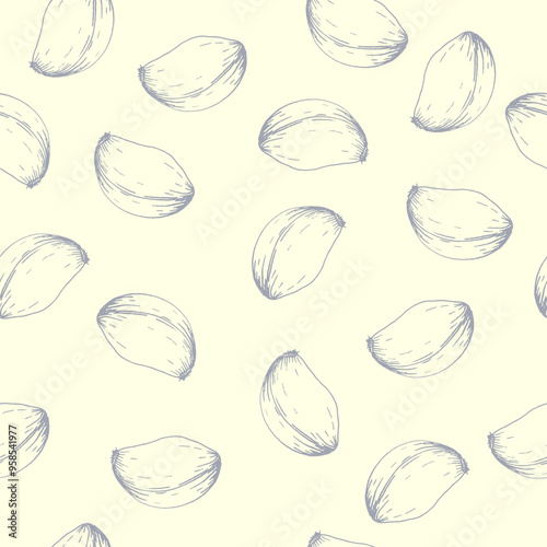 Ink food seamless pattern with garlic on light background. Hand dranw hot spice vegetables. relish  for rice, soup, meat. Graphics for packing, menu, restauranr decor