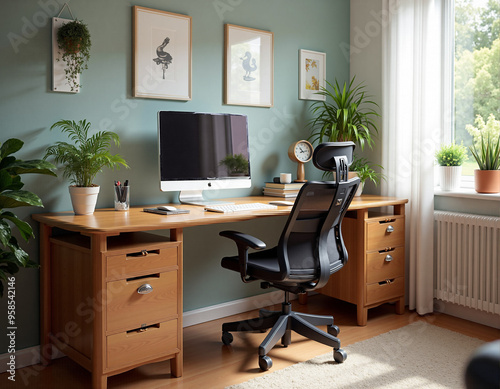 Modern Home Office Desk with Comfortable Chair