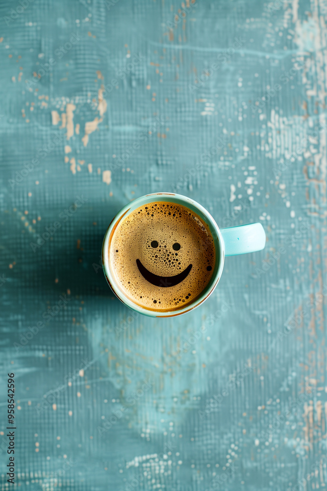 A smiling coffee cup with a smiley face drawn on it A smiling coffee cup with a smiley face drawn on it