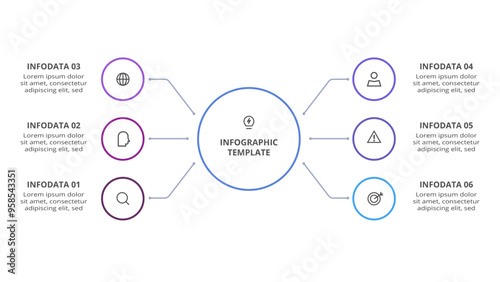 Line Infographics. Template for growth chart, graph, presentation, chart with 6 options.