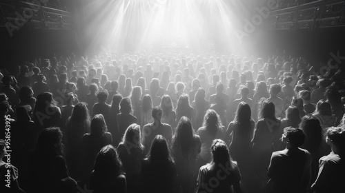 Large crowd of unrecognizable people watching a concert in a venue