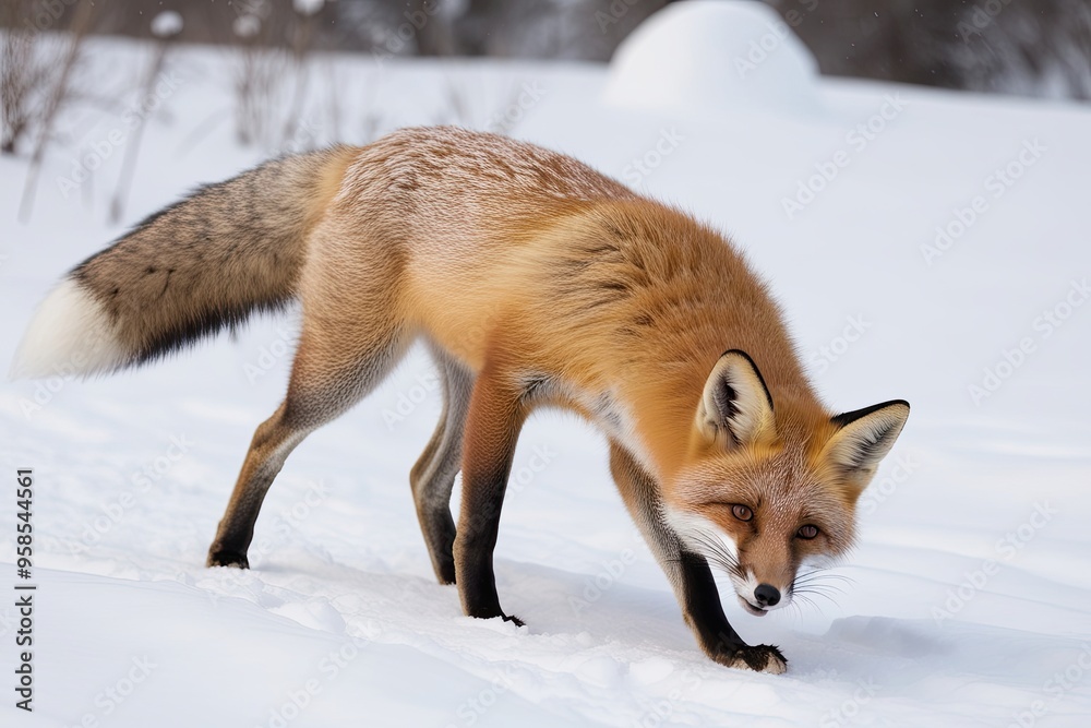 Charming Fox Adventuring in Winter Wonderland Snowy Landscape