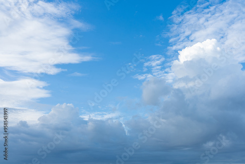 Serene azure canvas adorned with fluffy white clouds photo