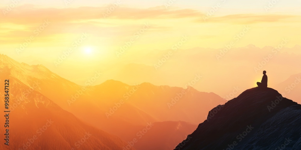 Mountaintop at Sunrise with Silhouette of Person Praying Mountaintop at Sunrise with Silhouette of Person Praying