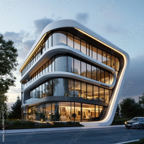 Modern real estate agency building exterior