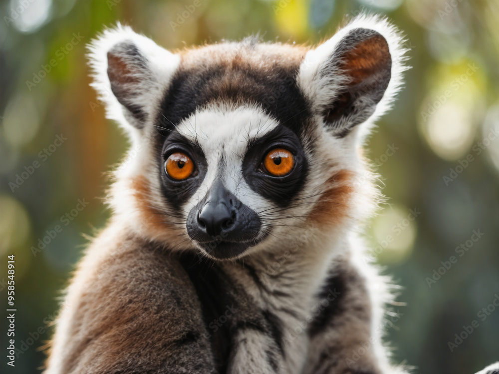 Fototapeta premium Portrait photo of a Lemur in forest.