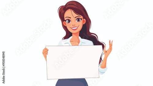 Young Businesswoman Holding White Blank Banner