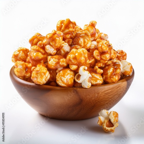 Tasty caramel glazed popcorn isolated on transparent background