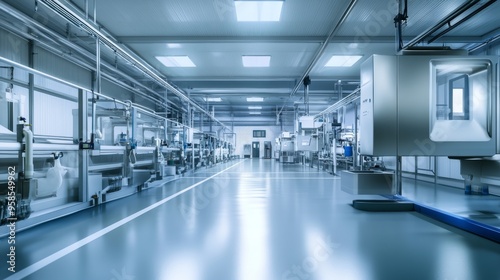 Modern Dairy Farm Interior with Automated Milking System and Cows 