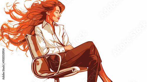 Confident Young Businesswoman with Waving Hair Sitting on Chair
