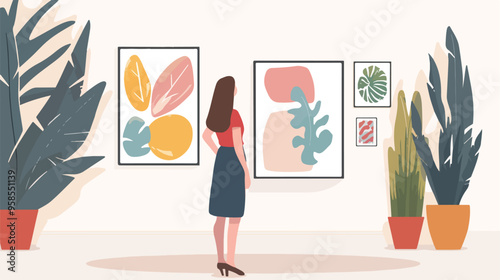 Young Caucasian Woman Standing in an Art Gallery