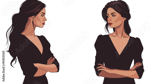 Young Charming Business Woman in Dark Dress Isolated