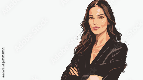 Young Charming Business Woman in Dark Dress Isolated