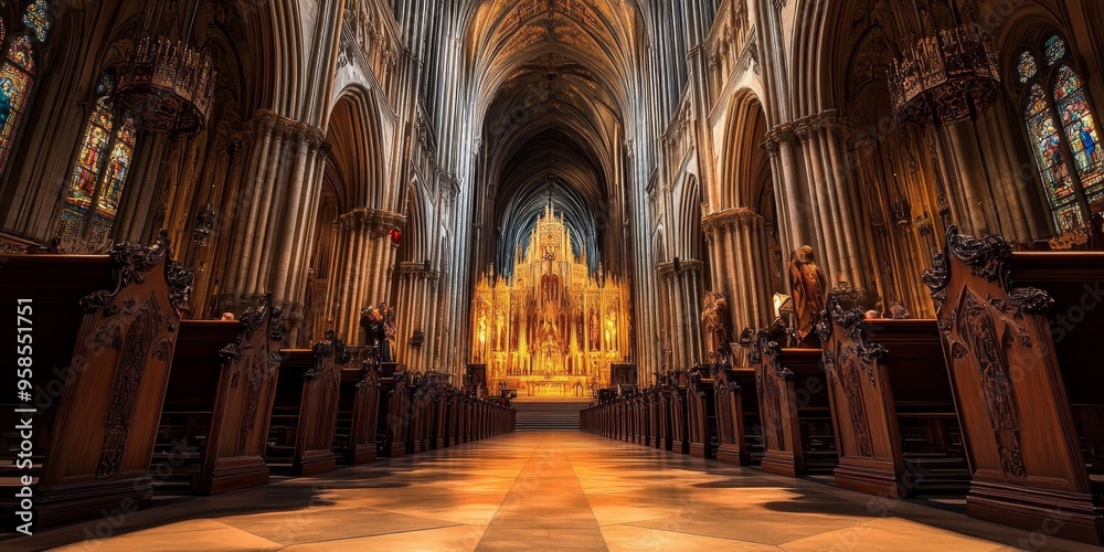 Fototapeta premium Majestic Cathedral Interior with Christian Choir Performing 