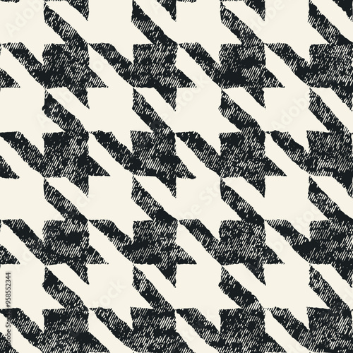 Monochrome Grain Houndstooth Check Pattern