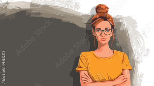 Young Confident Woman Wearing Glasses Standing Near Building