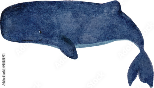 Adorable Sperm Whale illustration in children's book style