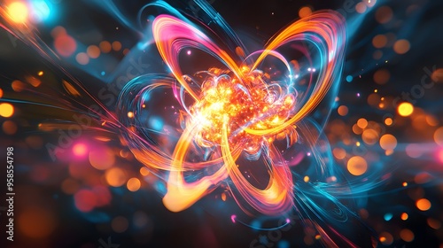 90. Creative rendering of a toxic atom with vibrant, energetic molecular fields