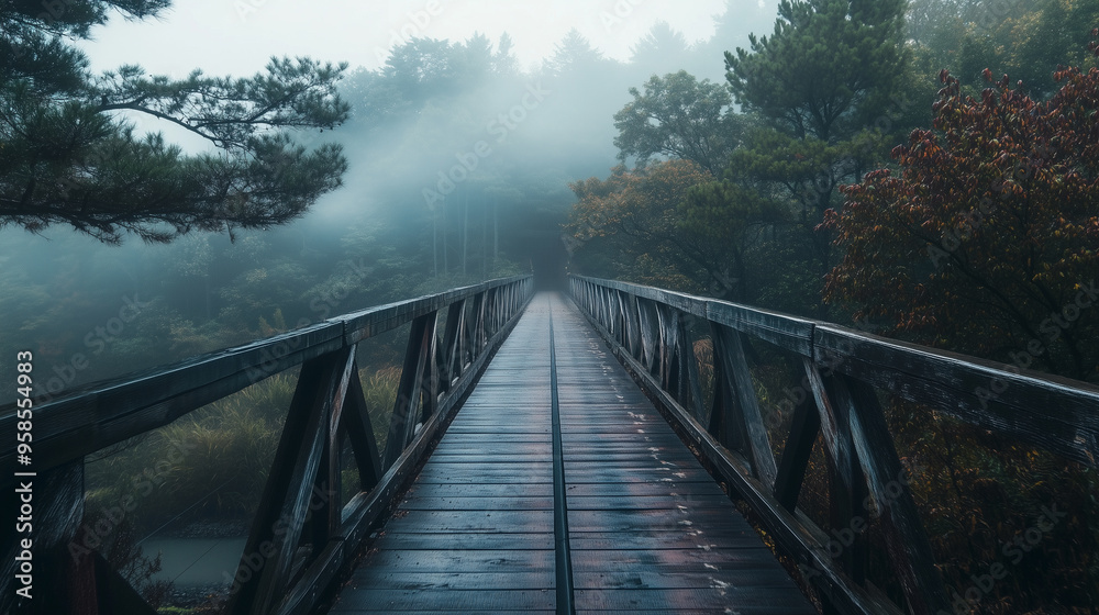Wooden bridge in mist Wooden bridge in mist