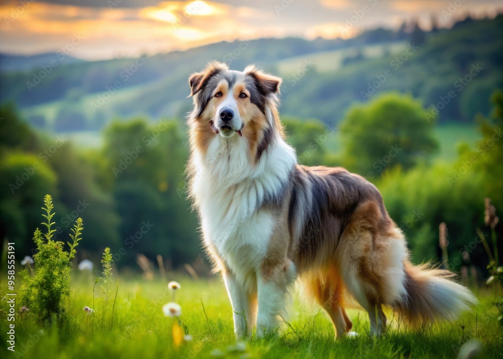 A majestic Serbian Shepherd dog stands proudly in a lush green meadow, its thick coat and piercing gaze A majestic Serbian Shepherd dog stands proudly in a lush green meadow, its thick coat and piercing gaze