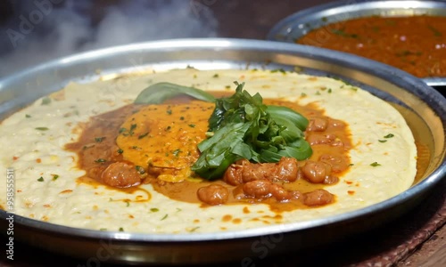 Wallpaper Mural Delicious Indian Dish with a creamy base, topped with a yellow sauce and garnish Torontodigital.ca