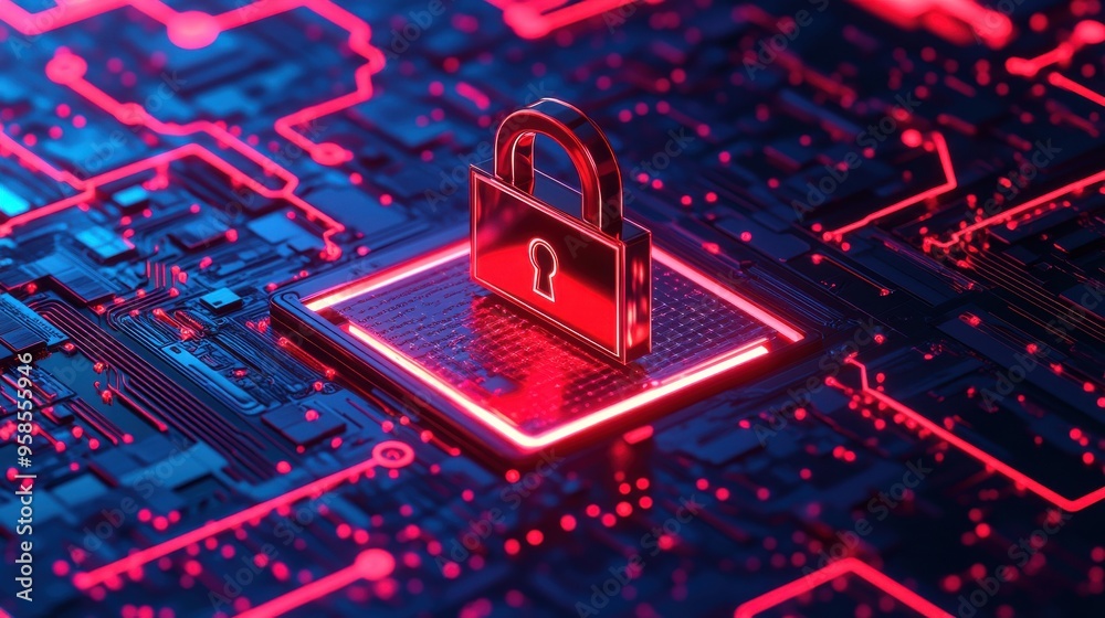 A glowing digital padlock icon on a circuit board, symbolizing cybersecurity, data protection, and secure technology infrastructure in the digital age. A glowing digital padlock icon on a circuit board, symbolizing cybersecurity, data protection, and secure technology infrastructure in the digital age.