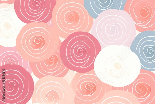 Repeated modern Rose soft pastel color vector art circle pattern